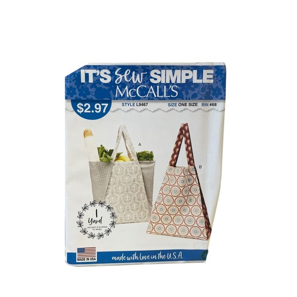 McCall's Other - McCALL'S L9467 Bags One Size Modern Tote Sewing Pattern